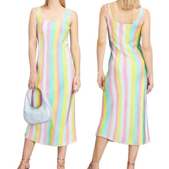 Kerri Rosenthal Ali Beach Stripes Sleeveless Scoop Neck Slip Midi - Picture 1 of 3